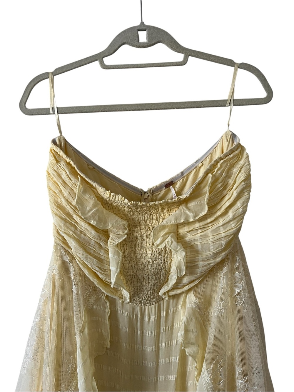 Free People Bliss Lace Kerchief Hem Strapless Maxi Dress Yellow Size Large - Picture 8 of 16